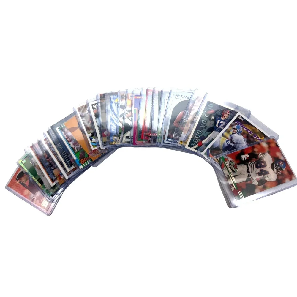 26 random football, basketball & baseball trading card lot, all in plastic